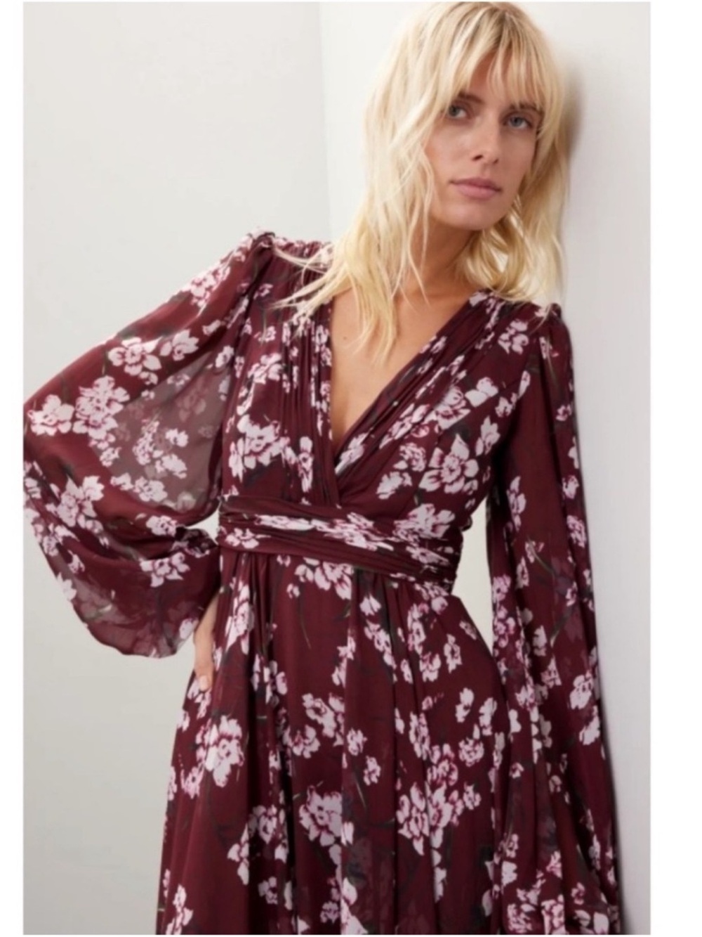 Mac Duggal Floral Chiffon Maxi
Gown Burgundy Sz 10 - Picture 2 of 16
